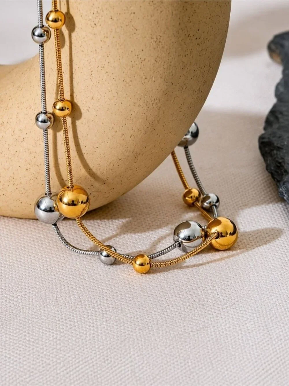 Polished Gold Bead Necklace